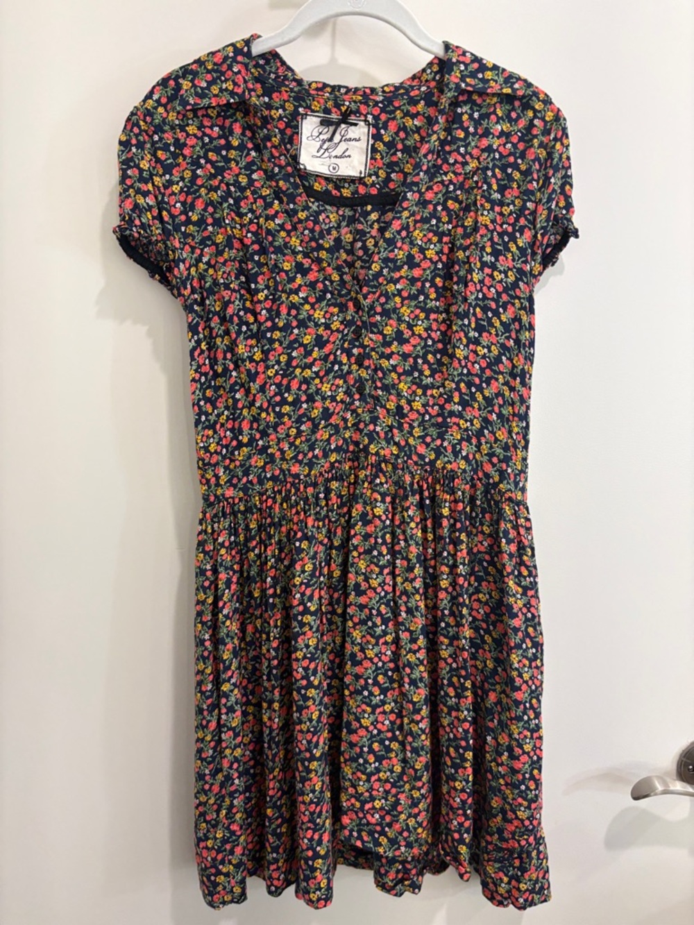 Vintage 80s Pepe Jeans London Ditsy Floral Midi Dress w/ Pockets Size M🌸💐
